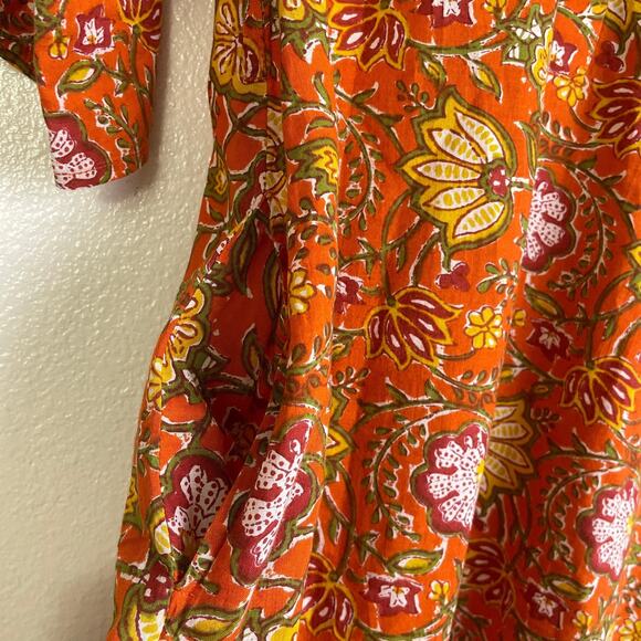 dRa Los Angeles Floral Dress Womens Small Orange 3/4 Sleeve Button Boho Cotton - Picture 7 of 11